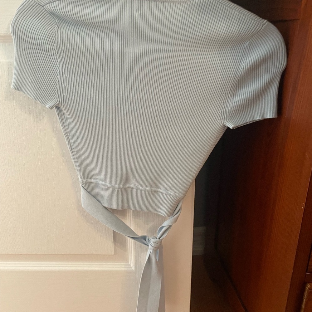 Wilfred Sky Blue Ribbed Wrap Blouse - Picture 2 of 4